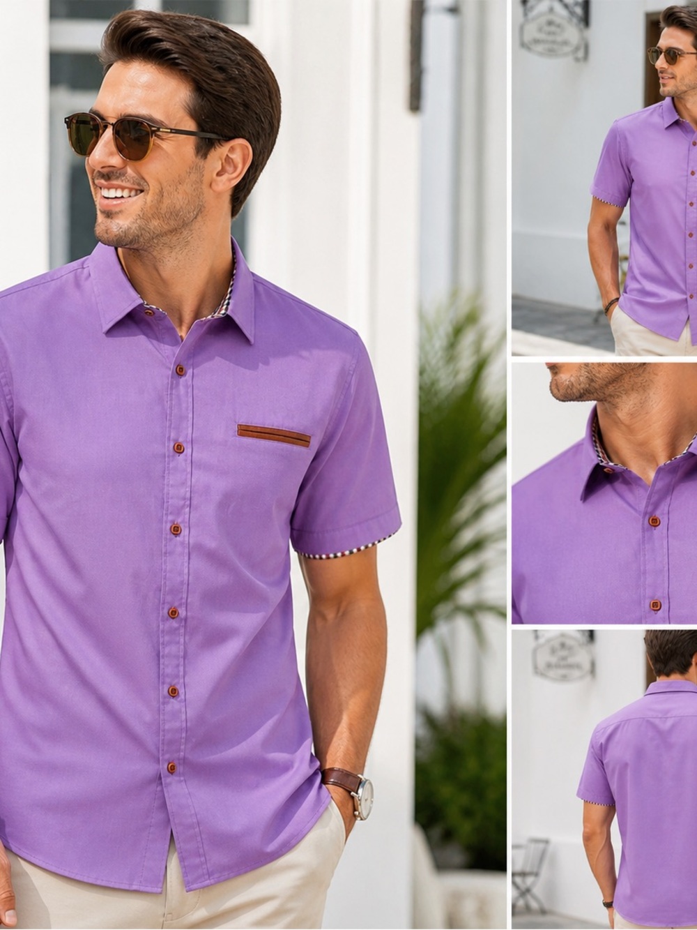 COOFANDY Men’s Button Up Shirt Purple Short Sleeve Casual Dress Shirt Size M NWT